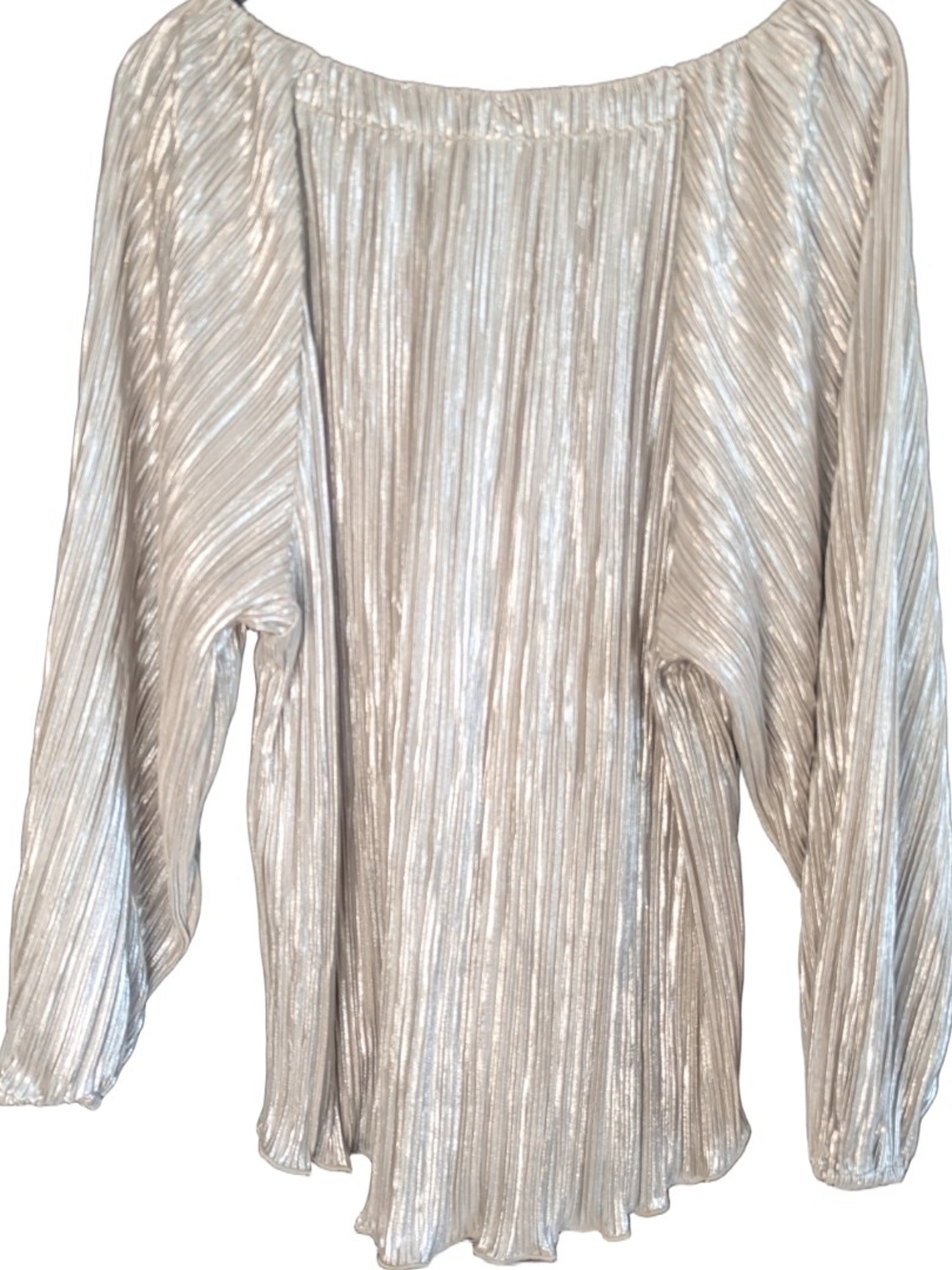 Chicos Metallic Crinkle Tee Top Champagne Gold 3/4 Sleeve Pleated Size 3 XL - Picture 2 of 5